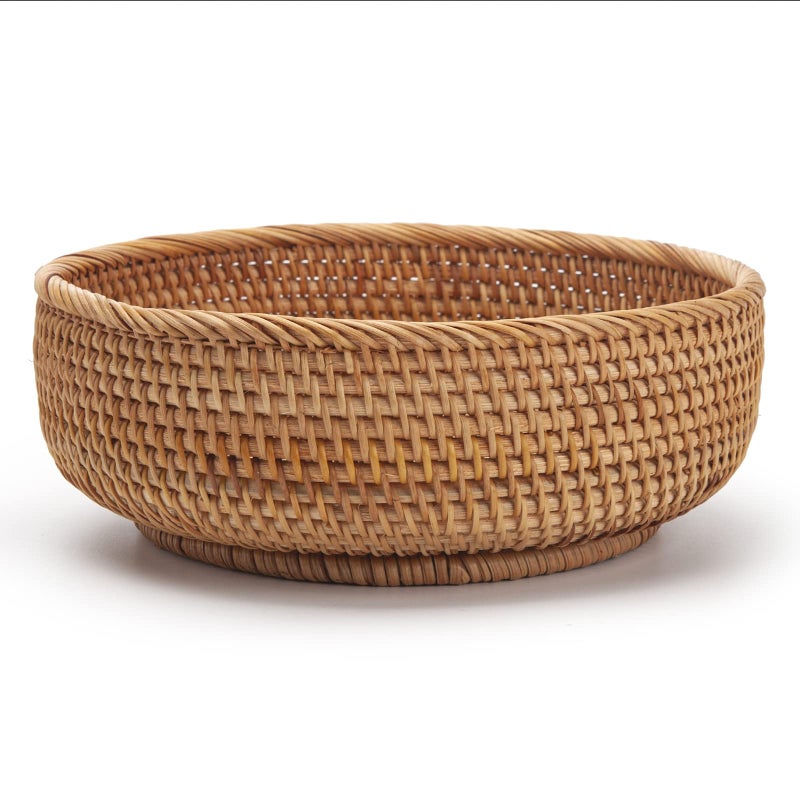 DECRAFTS Round Rattan Fruit Baskets Woven Storage Bowls Key Holder Stackable for Shelf Kitchen Tabletop Natural Set of 3 - Image 4